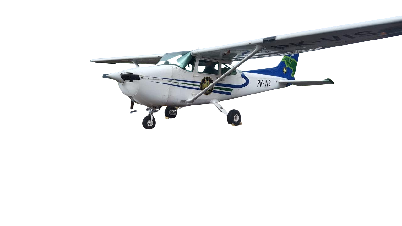 Cessna 172 in flight above the clouds