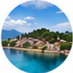 Coastal village beside turquoise water at Buli