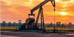 Oil pumpjack at sunset, Cepu