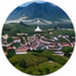 Town below a volcano at Galela