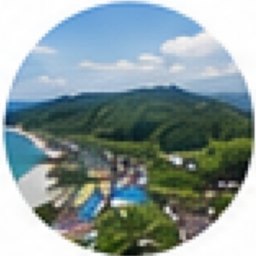 Shoreline and green hills at Kuabang, Kao