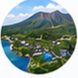 Coastal settlement below green hills at Morotai