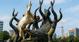 Shark and crocodile monument, Surabaya
